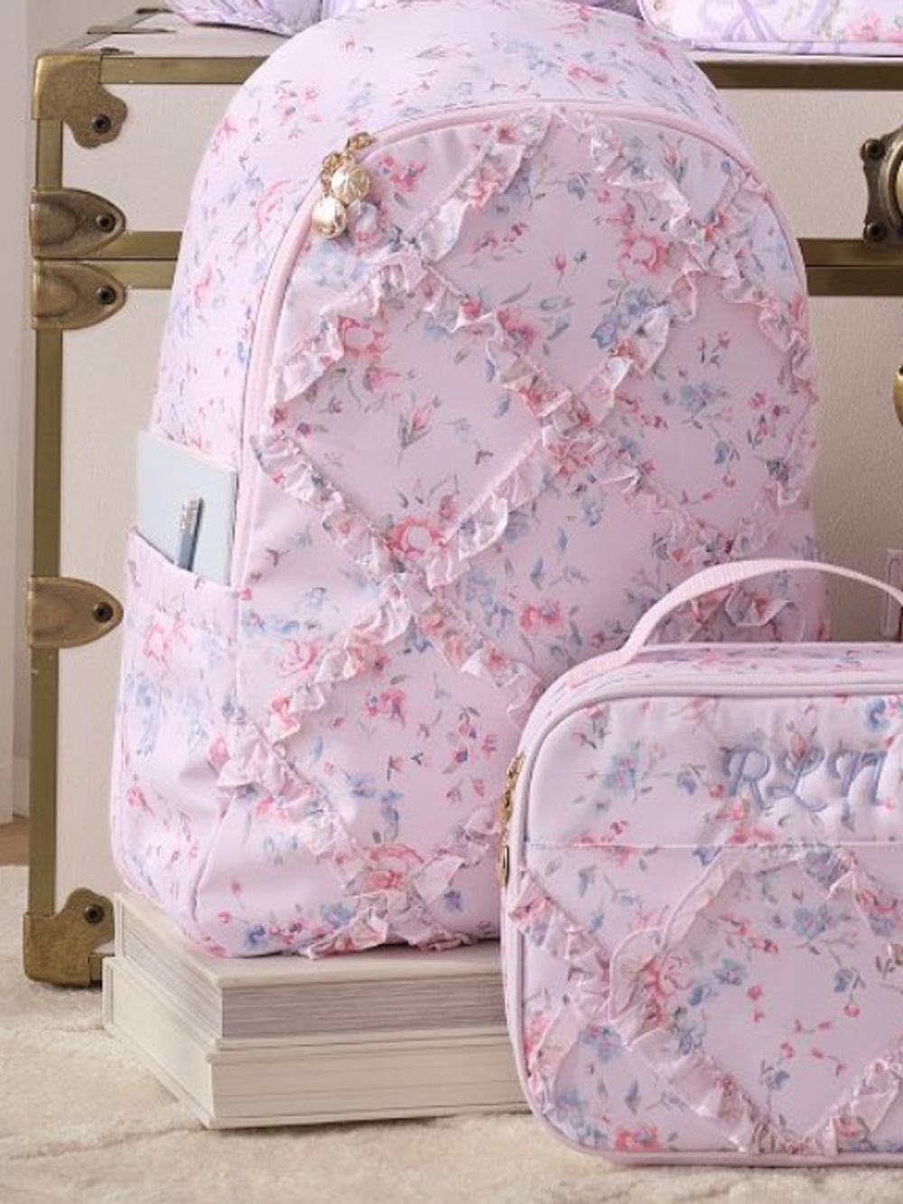 LoveShackFancy Pink Floral Ruffle Lunch Tote - Picture 5 of 7